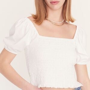 J Crew Smocked broken-in jersey cropped top white